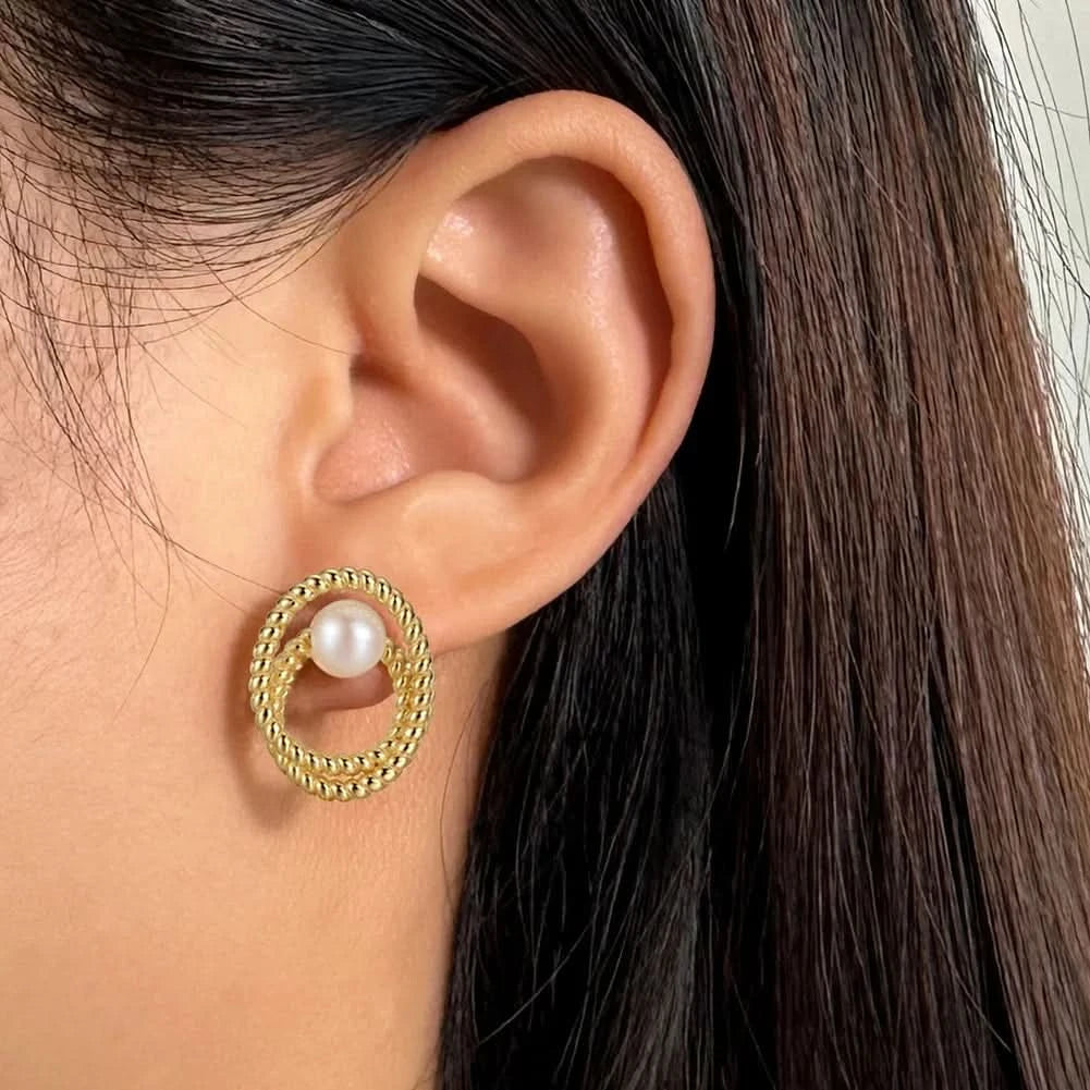 Oval Twist Freshwater Pearl Stud Earrings