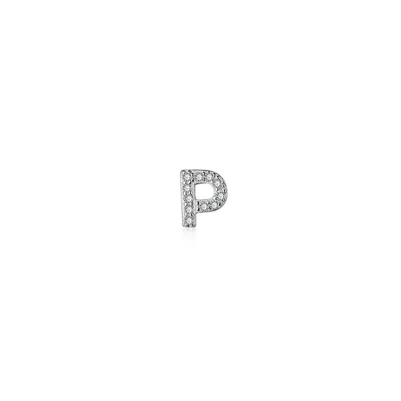 Diamond Letter Initial Silver Stud Earring- a pair