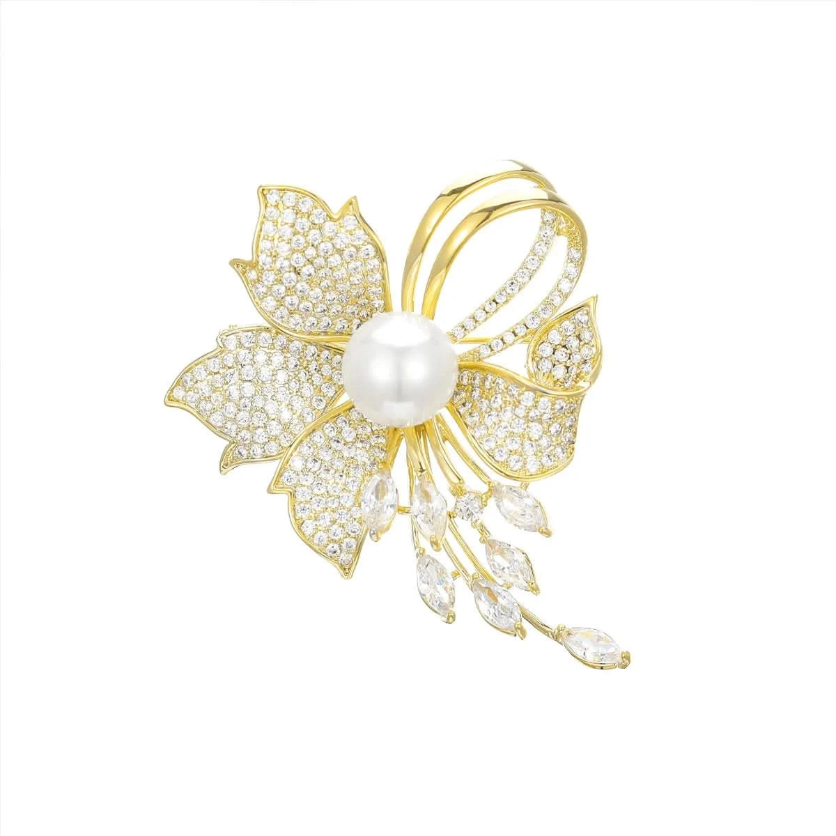 Elegant Pearl Floral Brooch