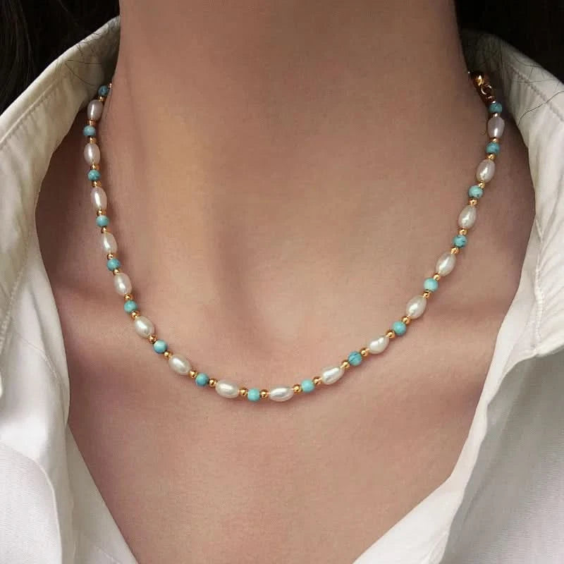 Pearl Turquoise Beaded Necklace