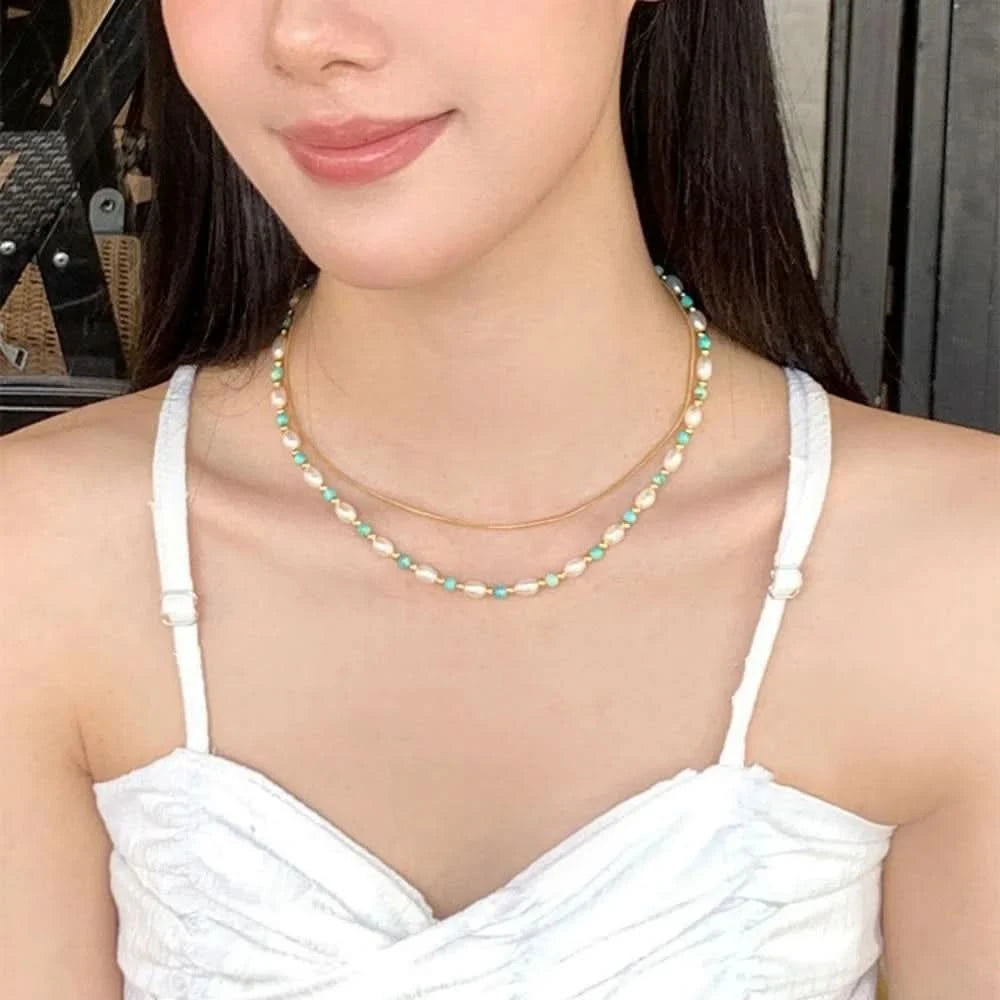 Pearl Turquoise Beaded Necklace