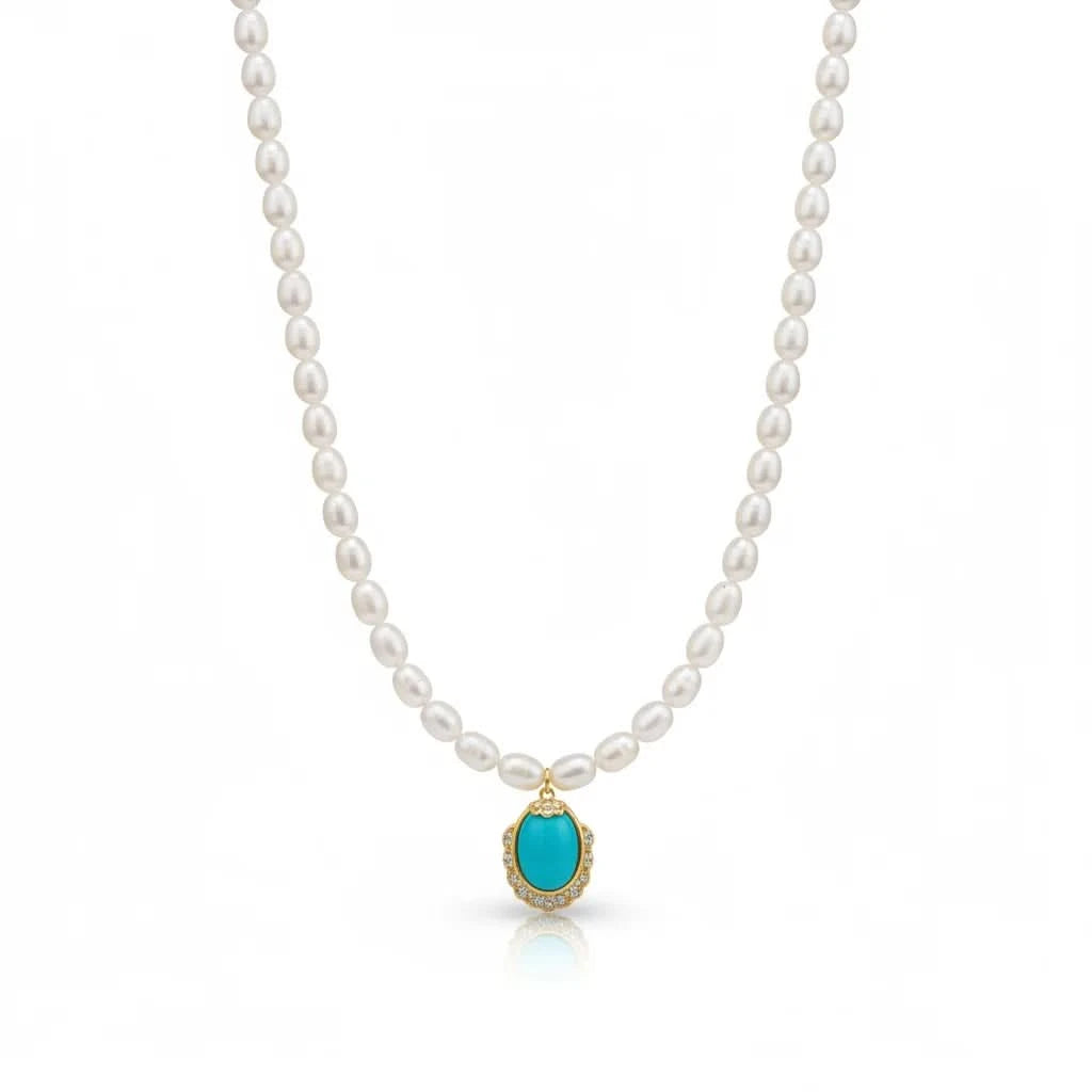 Pearl Choker Necklace with Turquoise