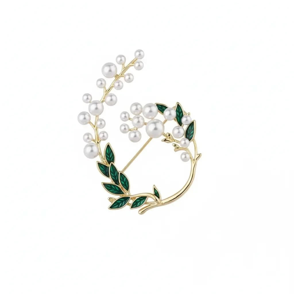Pearl Green Leaf Brooch