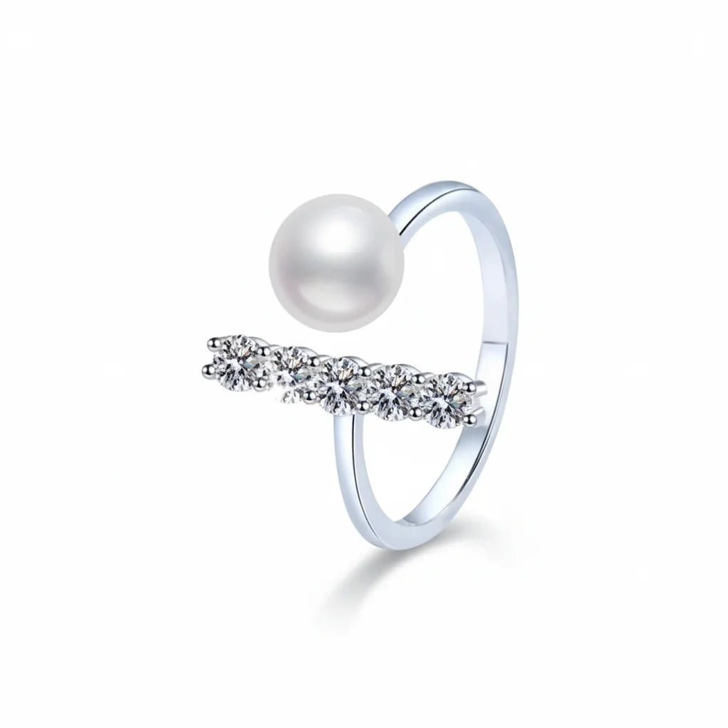 Pearl T Silver Adjustable Ring