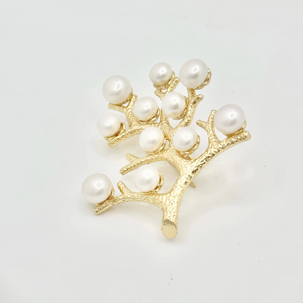 Queen Elizabeth Cultured Freshwater Pearl Brooch, Large Round & Teardrop  Pearls, Faceted Zircon Frame, Queen's Pearl Studs Set, #1576/#1574