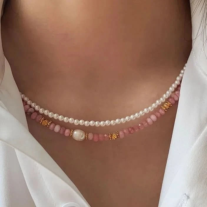 Pink Crystal & Freshwater Pearl Necklace