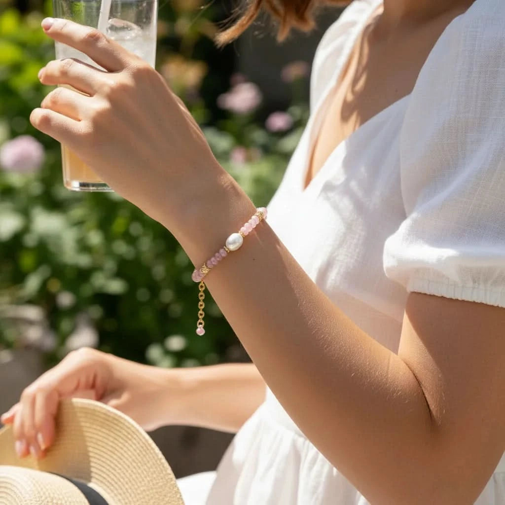 Pink Crystal & Freshwater Pearl Bracelet