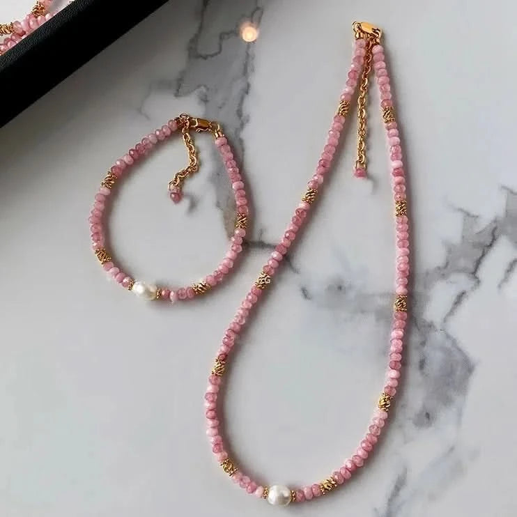 Pink Crystal & Freshwater Pearl Bracelet