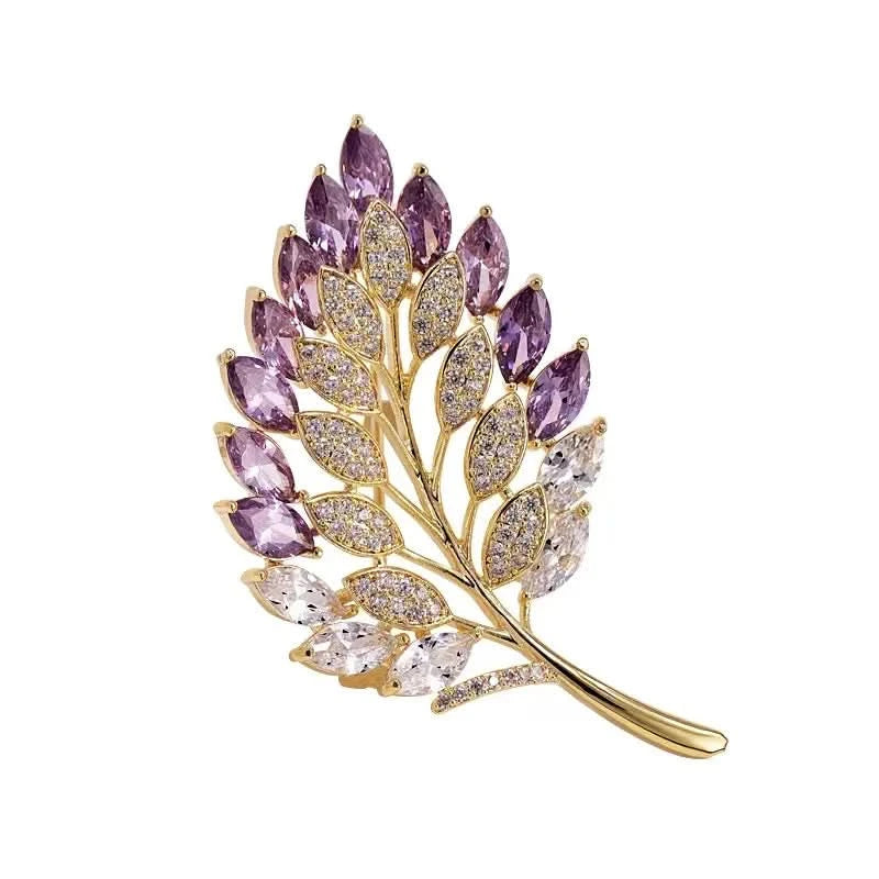 Purple Crystal Leaf Brooch