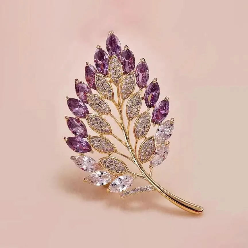 Purple Crystal Leaf Brooch