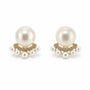 Freshwater pearl stud earrings with crystal arc and smaller pearl accents