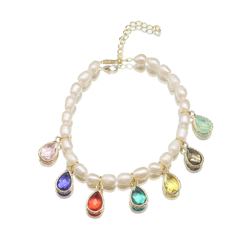 Seeds Pearl Bracelet with Rainbow Charms