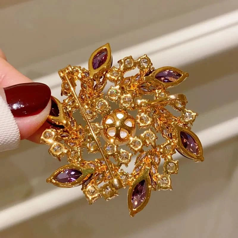 Royal Amethyst & Freshwater Pearl Floral Brooch