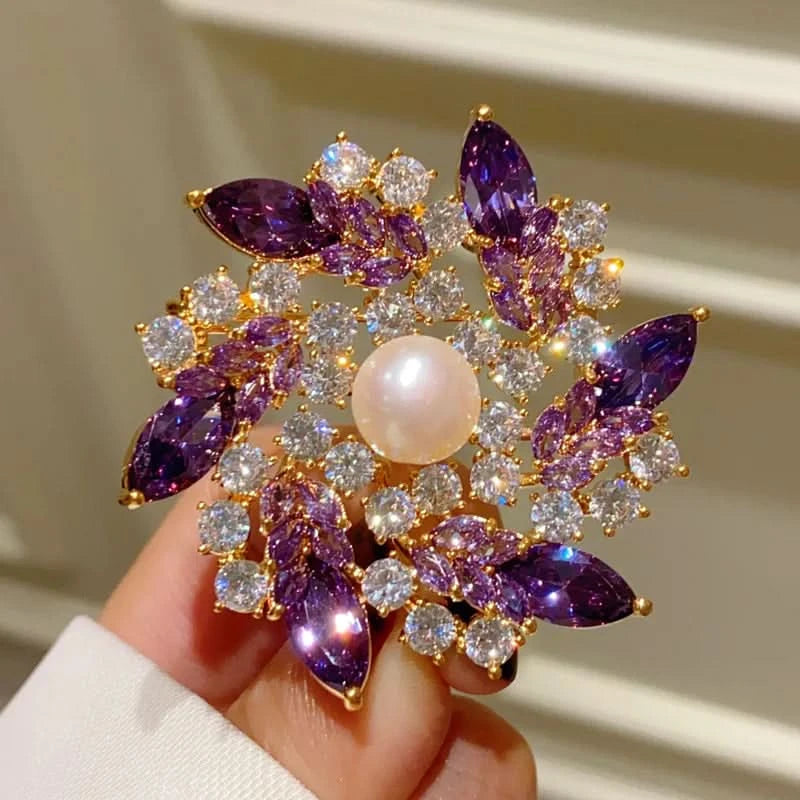 Royal Amethyst & Freshwater Pearl Floral Brooch