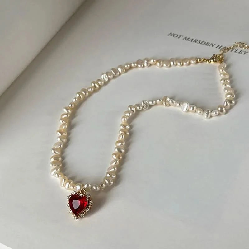 Ruby Heart Baroque Pearl Necklace