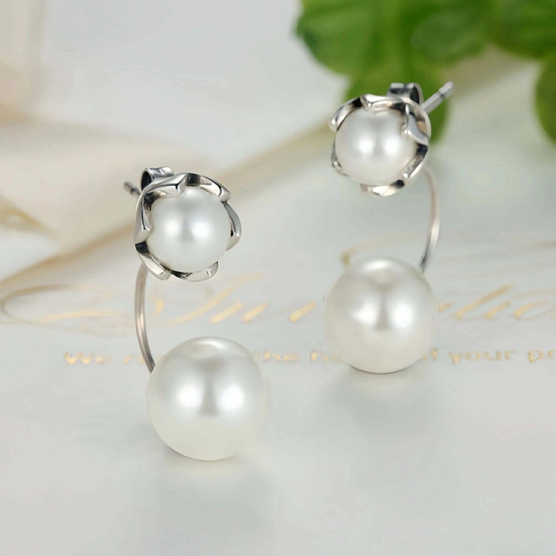 Silver Double Side Pearl Earrings