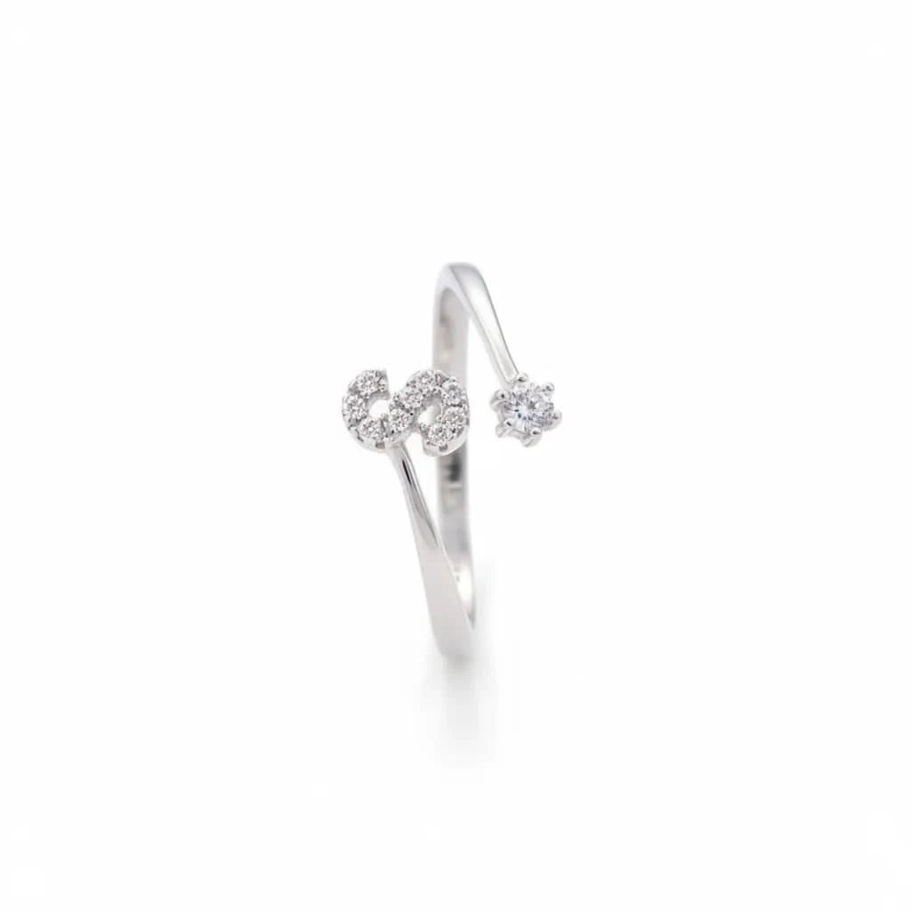 Diamond Initial Letter Silver Ring