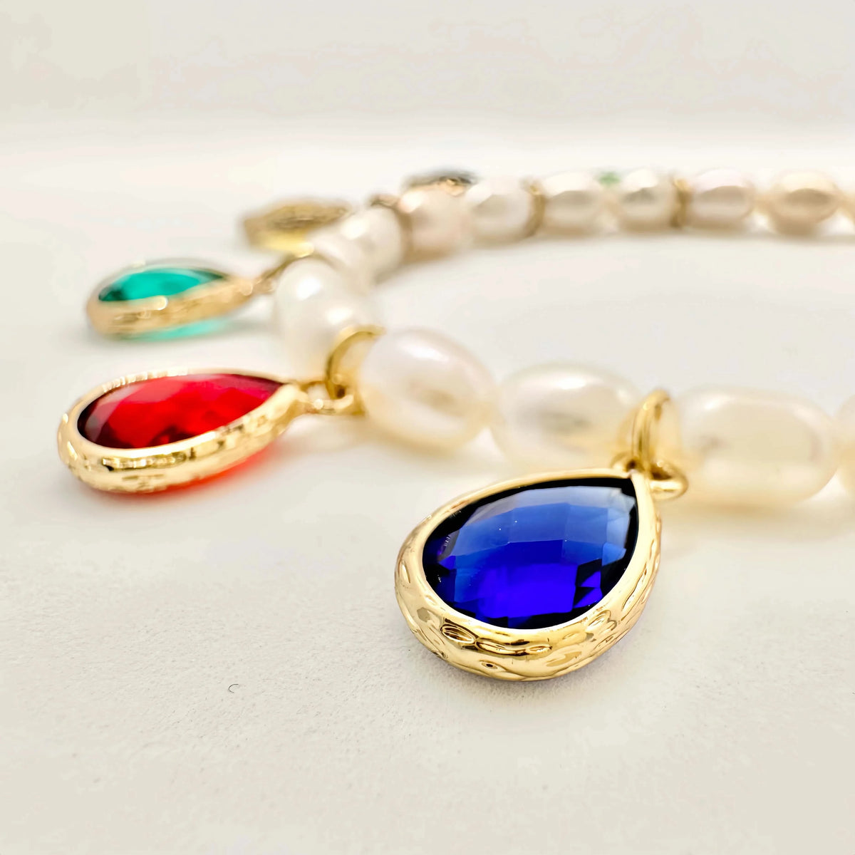 Beaded Pearl Charms Necklace Earrings Bracelet Set