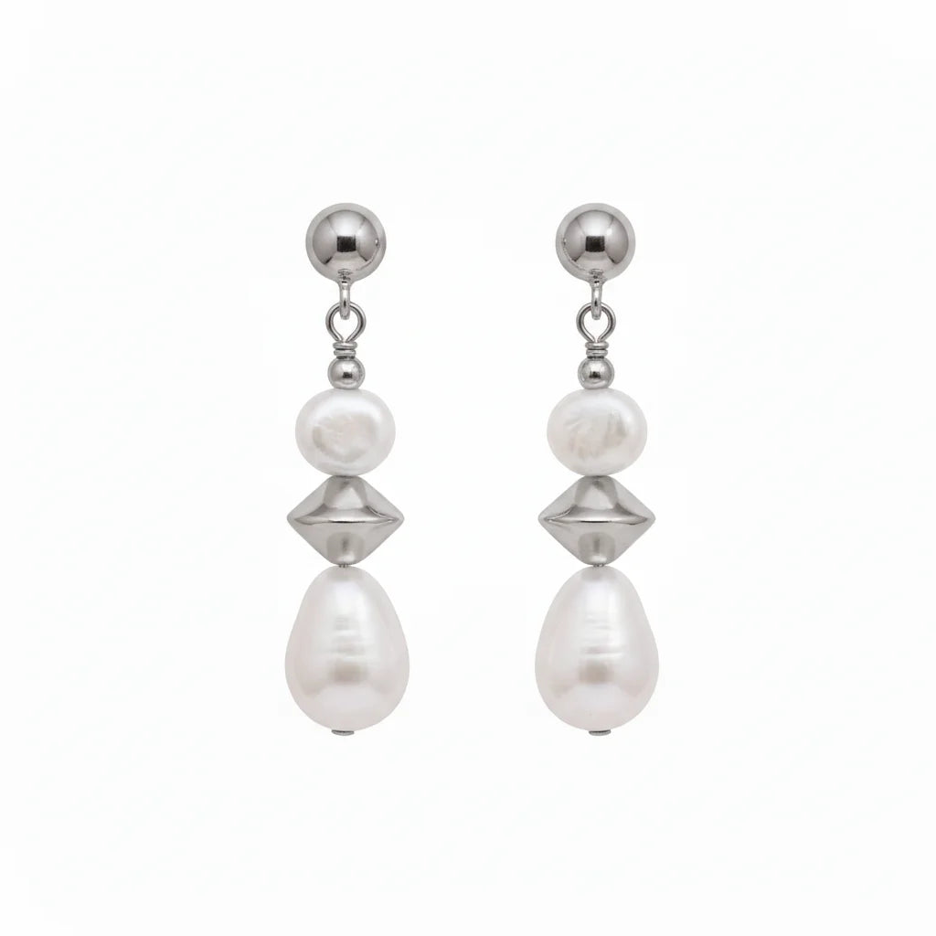 Geometric Pearl Drop Earrings