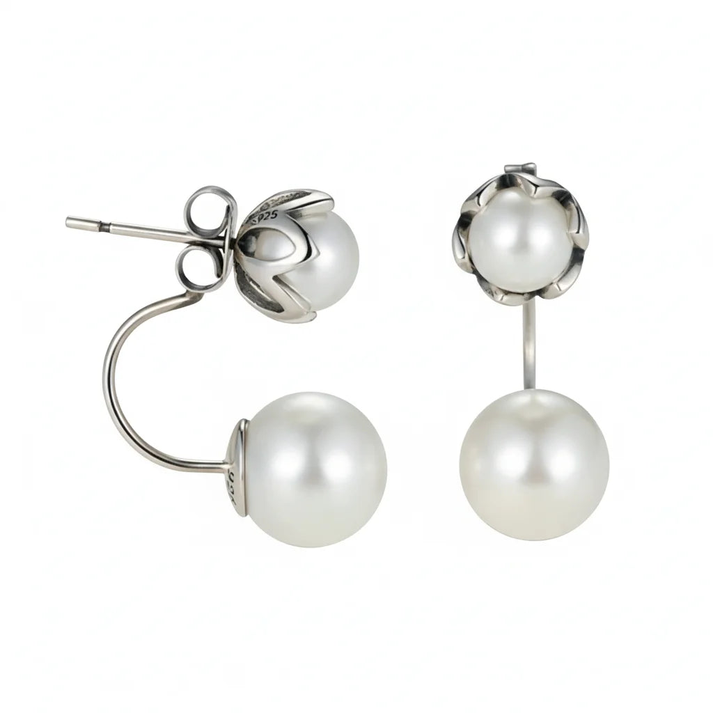 Silver Double Side Pearl Earrings