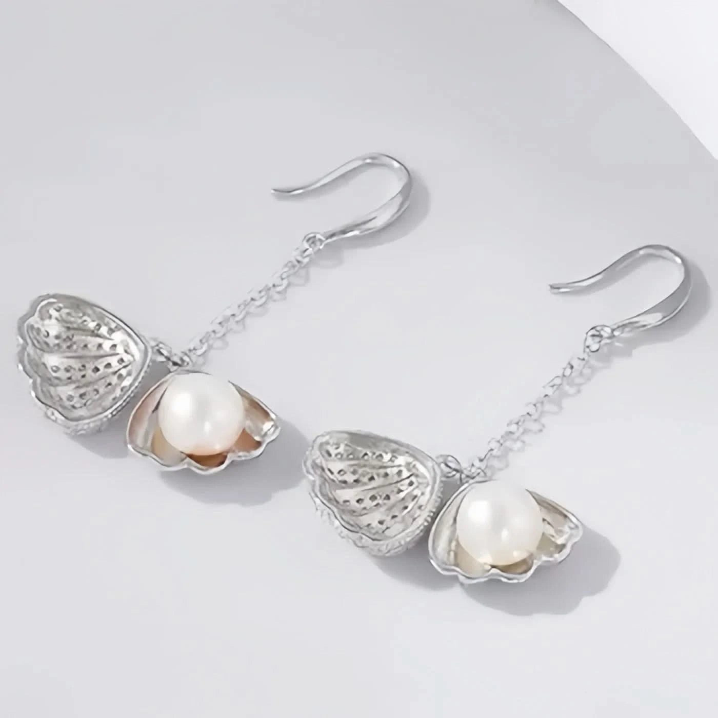 Silver Shell Pearl Earrings