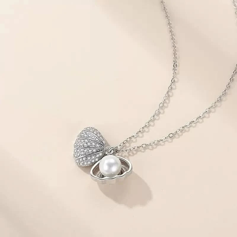 Silver Shell Pearl Necklace