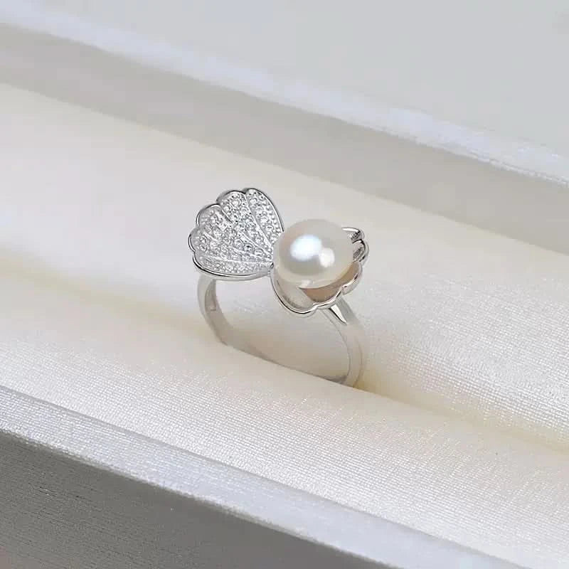 Silver Shell Pearl Ring