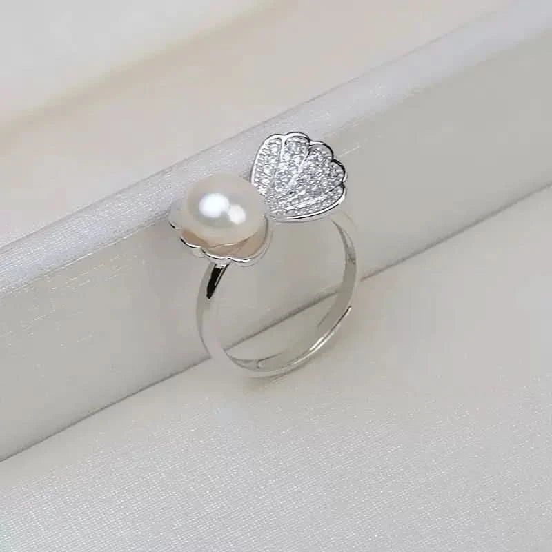 Silver Shell Pearl Ring