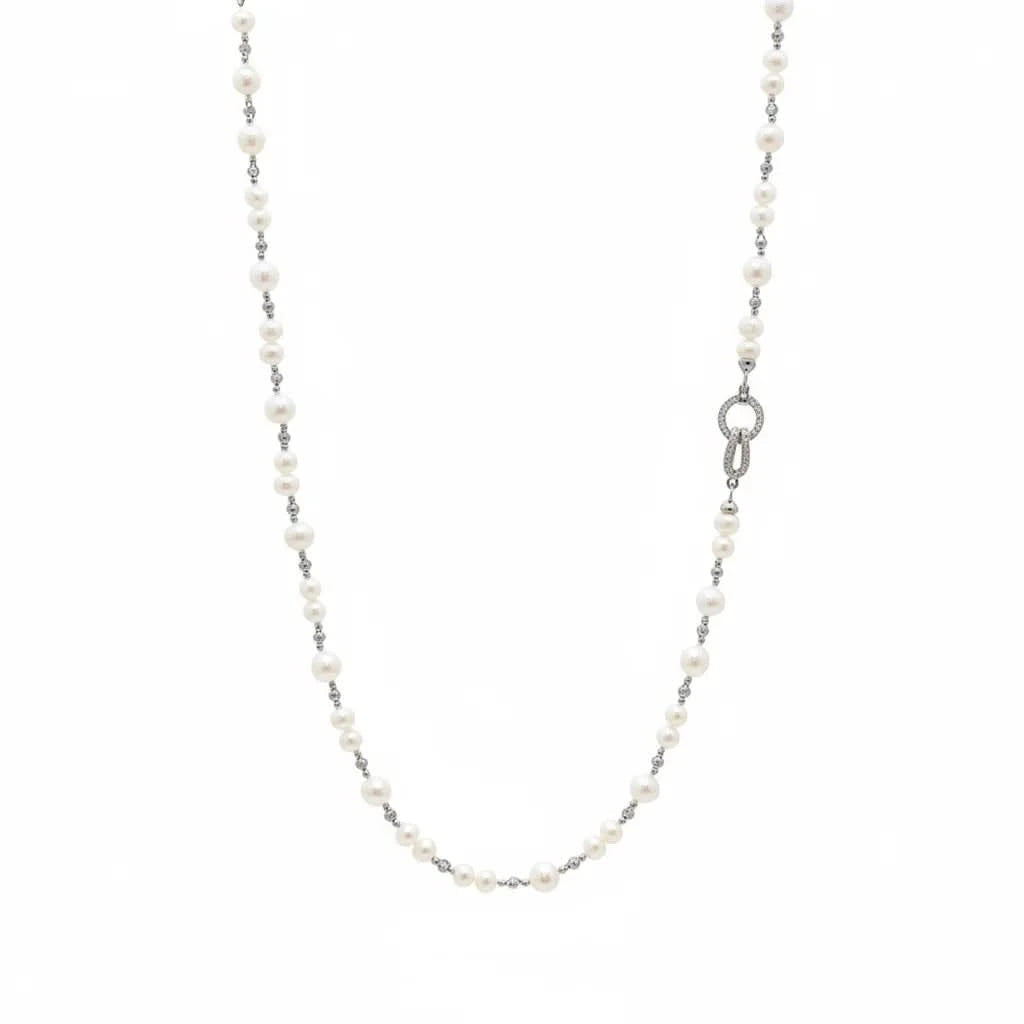 Silver & Gold Long Pearl Chain Necklace ✨
