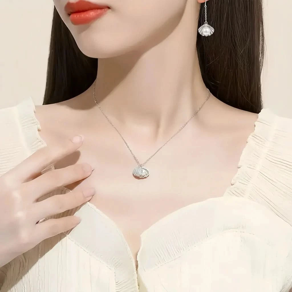 Silver Shell Pearl Earrings