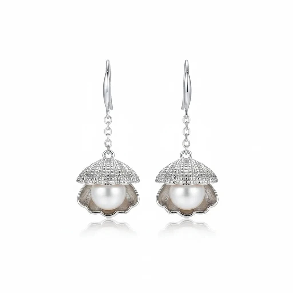 Silver Shell Pearl Earrings