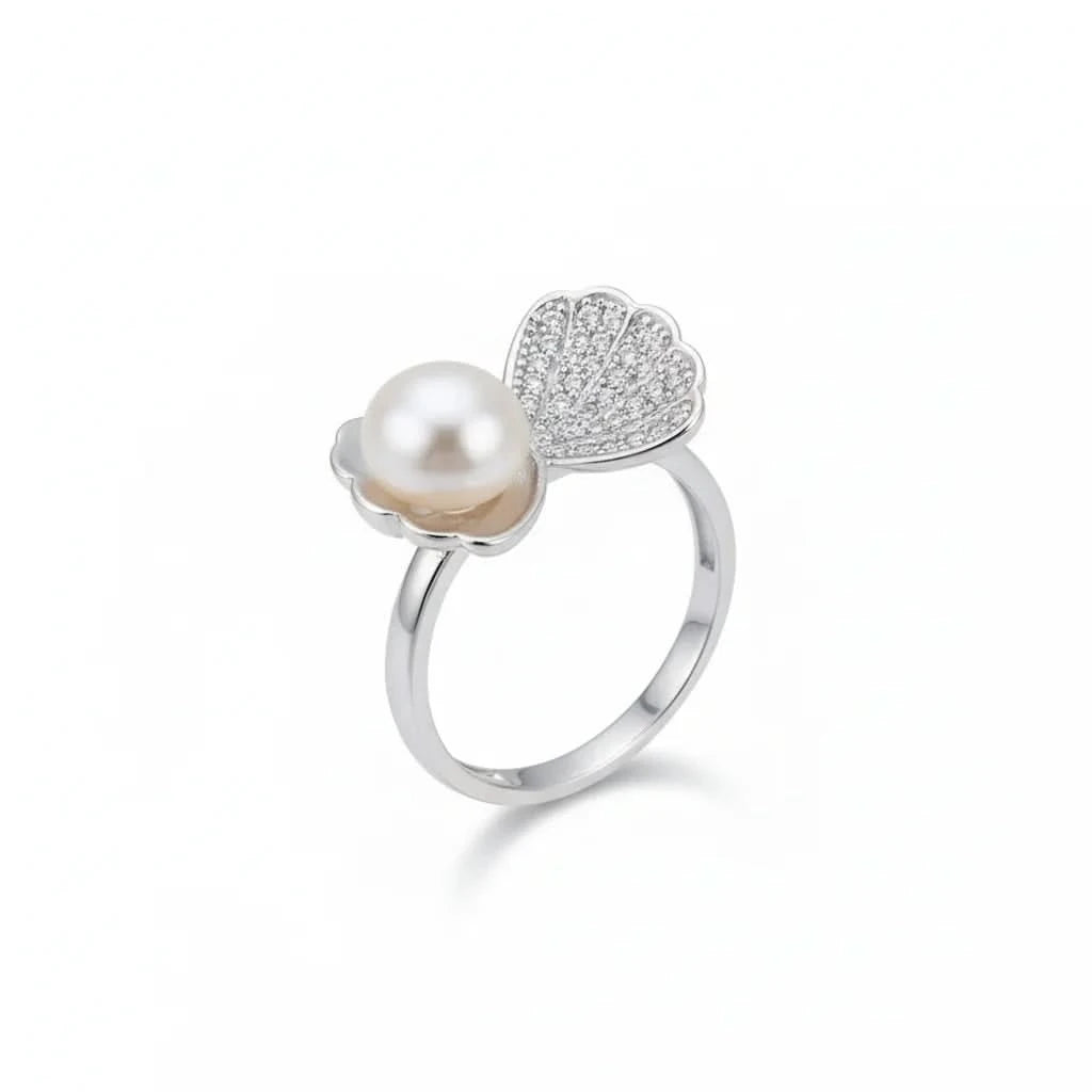 Silver Shell Pearl Ring