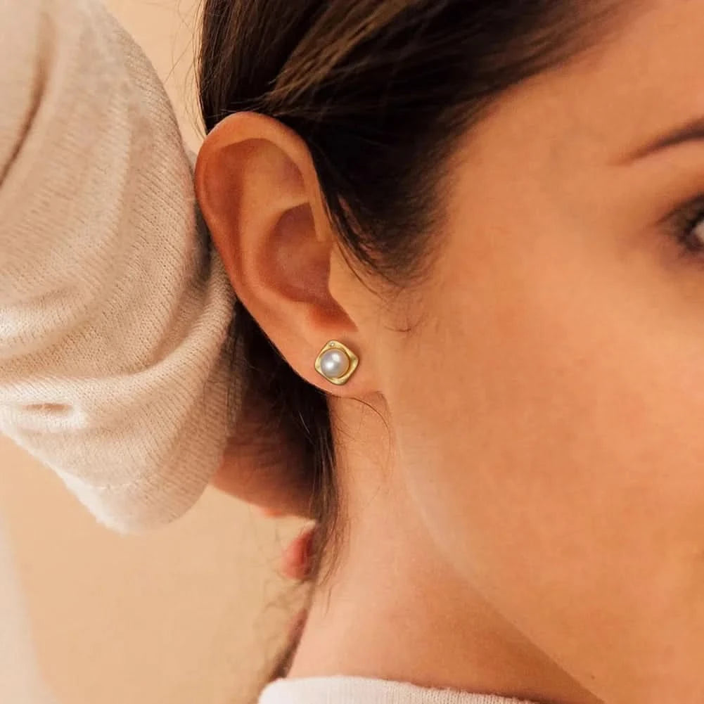Square Freshwater Pearl Stud Earrings