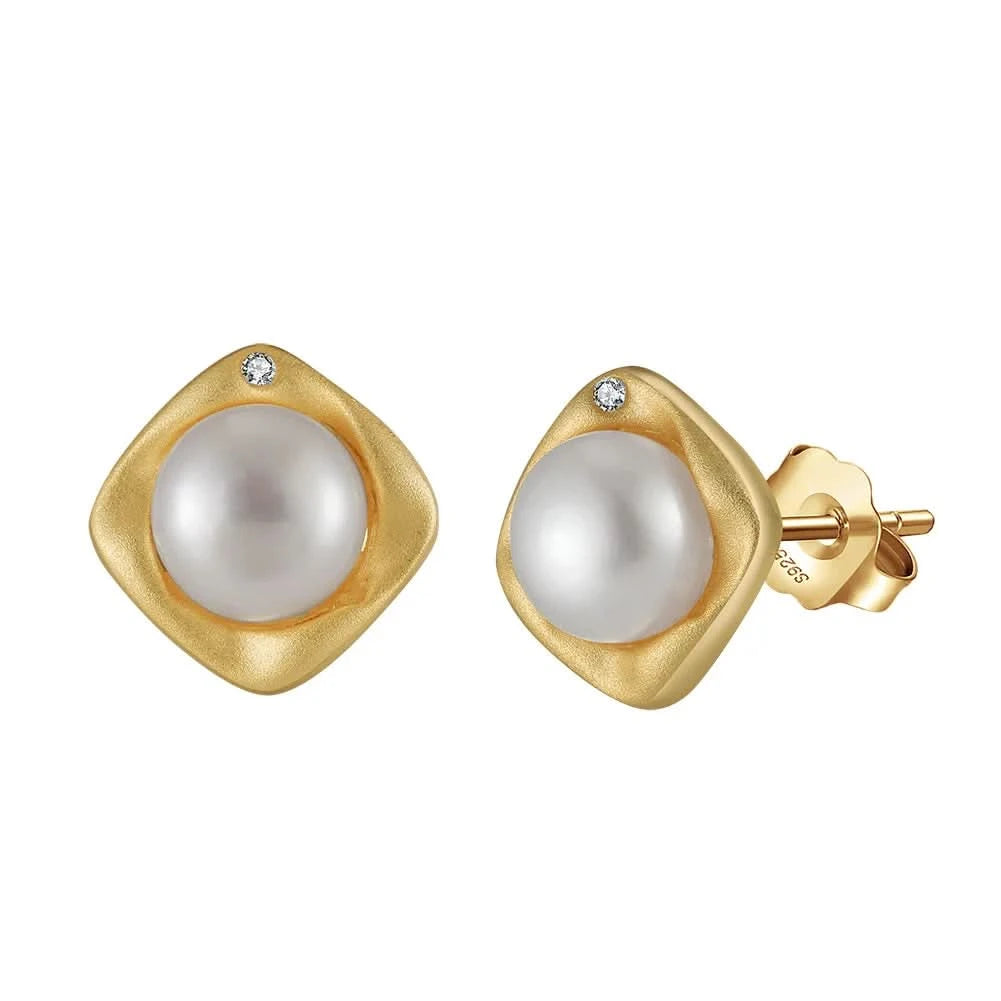 Square Freshwater Pearl Stud Earrings