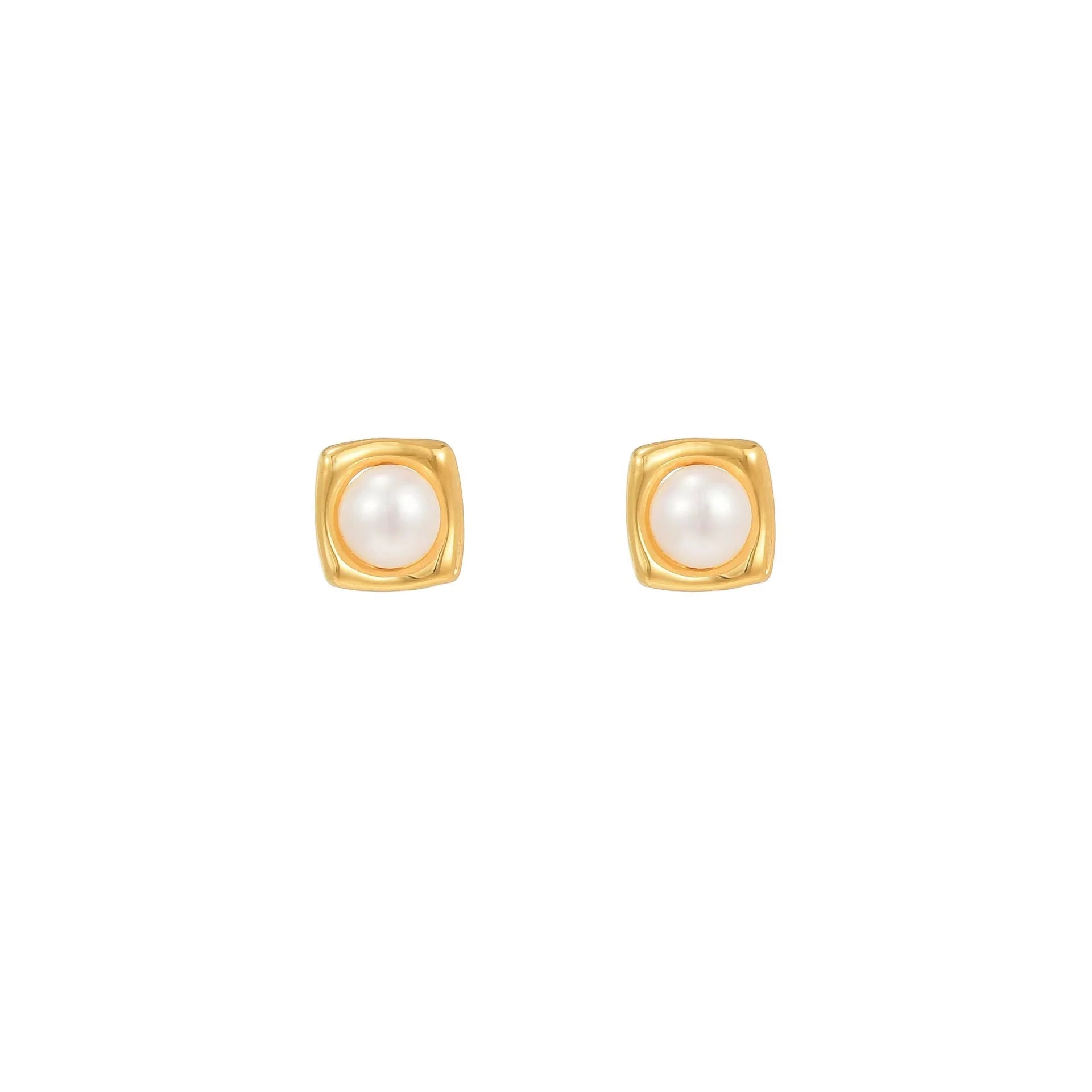 Square Freshwater Pearl Stud Earrings