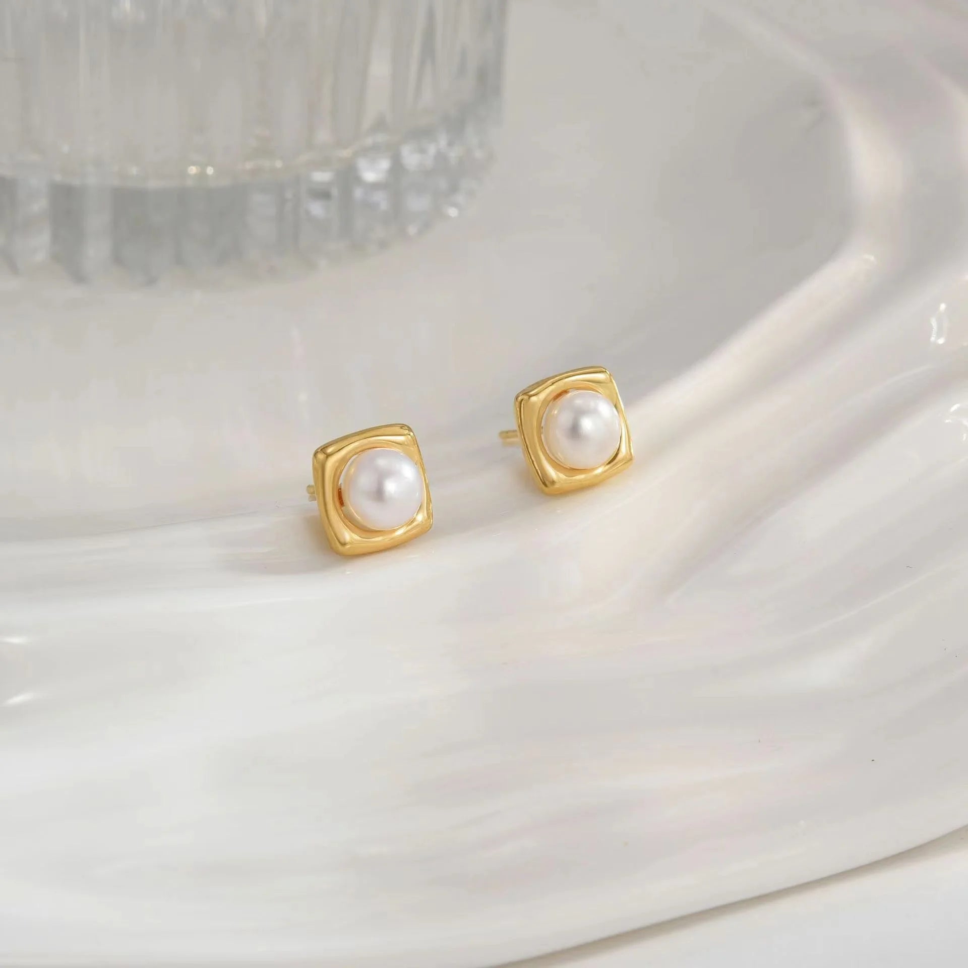 Square Freshwater Pearl Stud Earrings