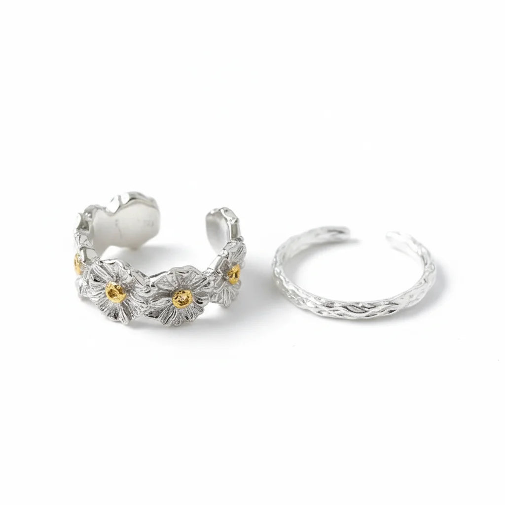 🌼 Sterling Silver Daisy Ring Set