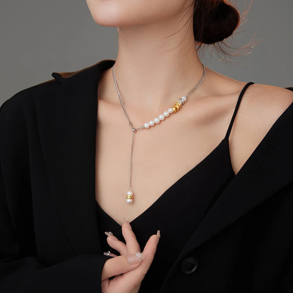 Adjustable 18K Gold Baroque Pearl Necklace | Linton Jewelry