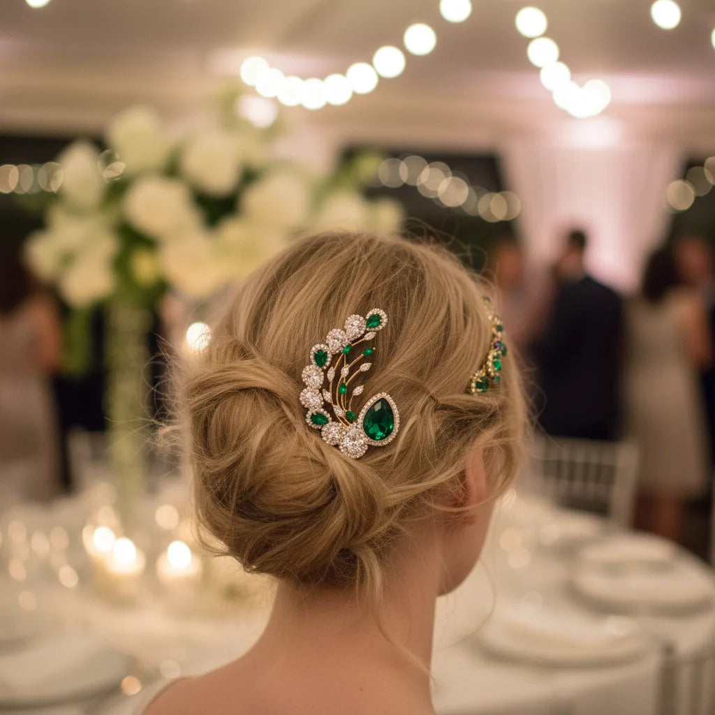 Elegant Emerald Teardrop Brooch