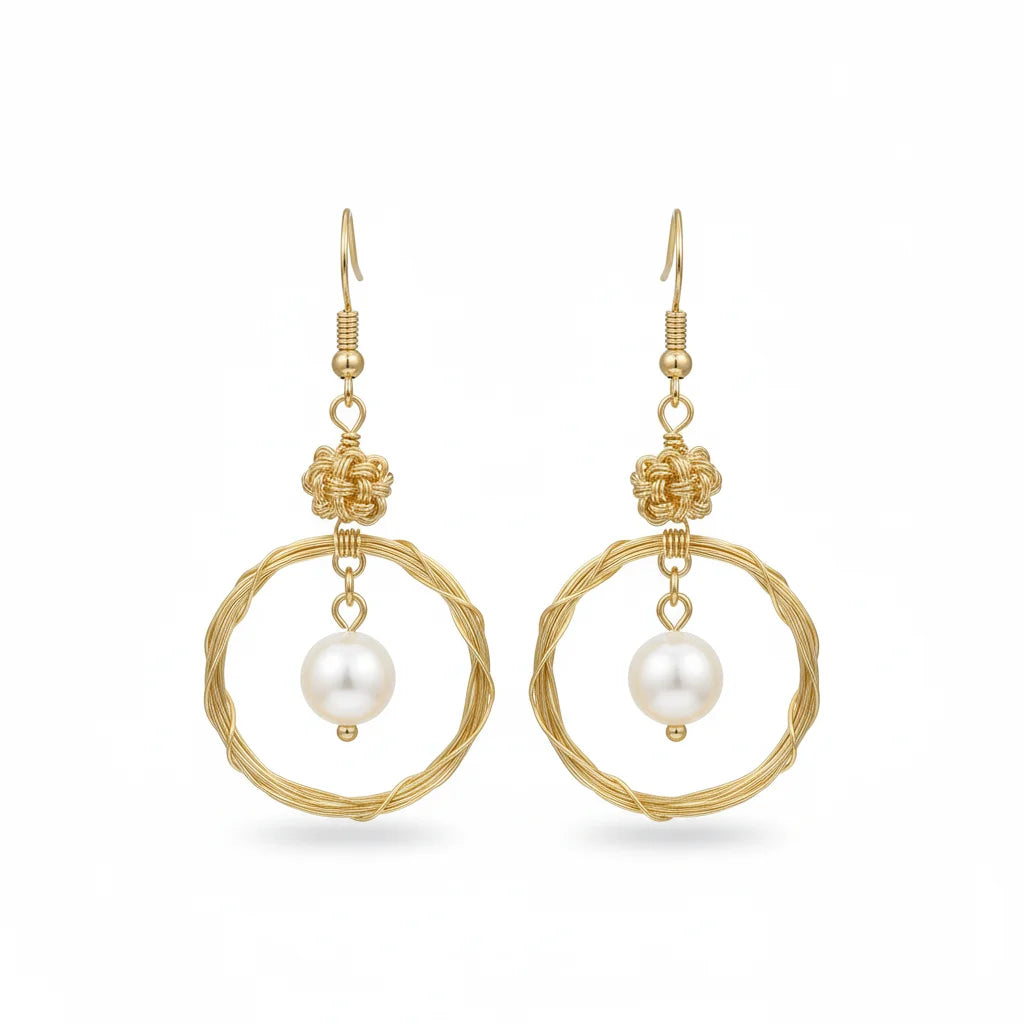 Gold Ring Pearl Drop Earrings