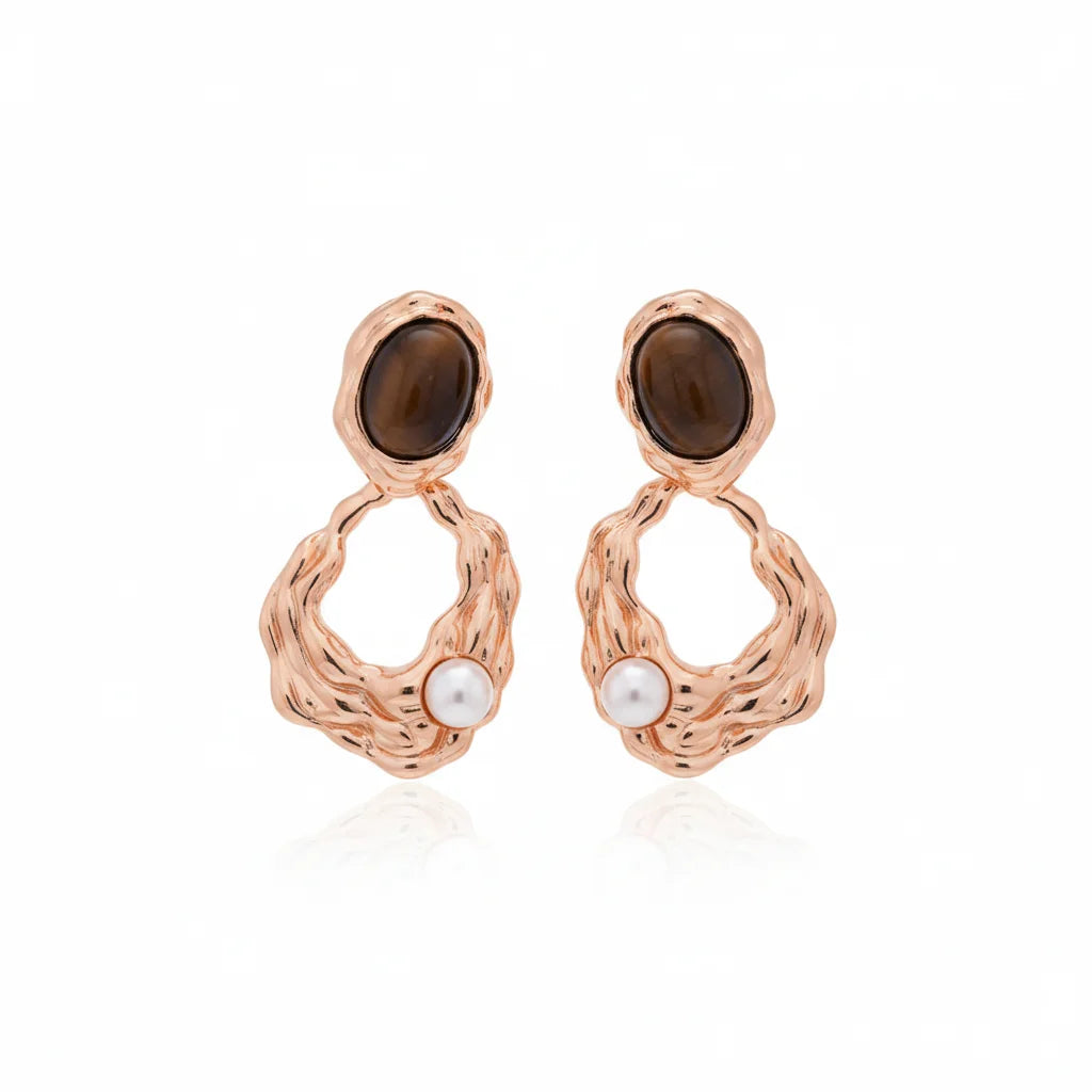 Tiger Eye & Pearl Sculptural Drop Earrings – Vermeil