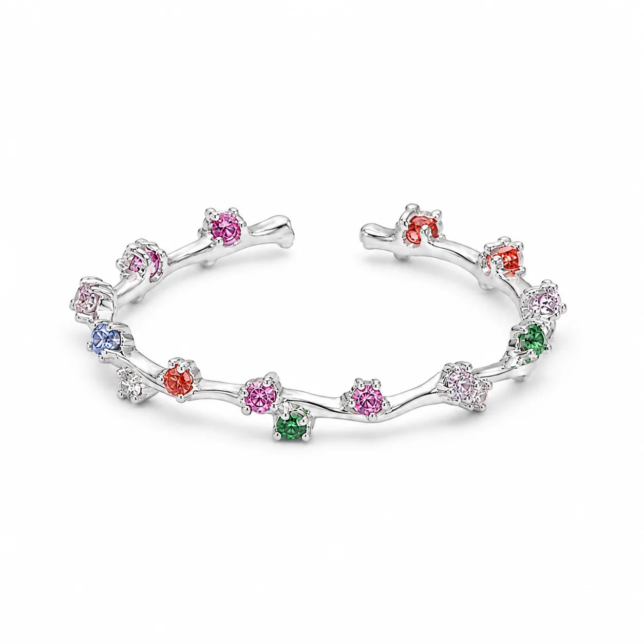 Multicolour zircon vine open ring in polished S925 sterling silver