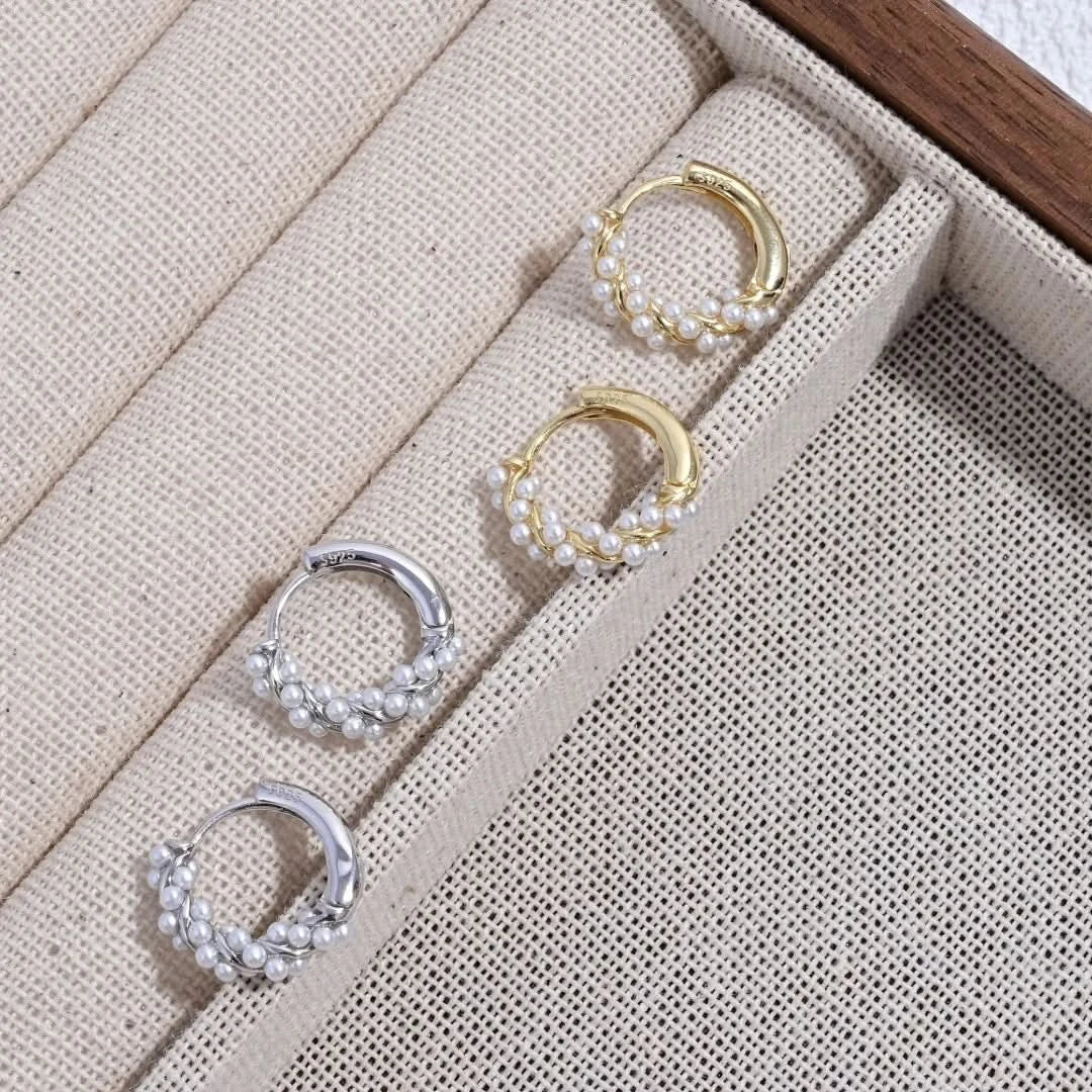 Twisted Pearl Mini Hoop Earrings