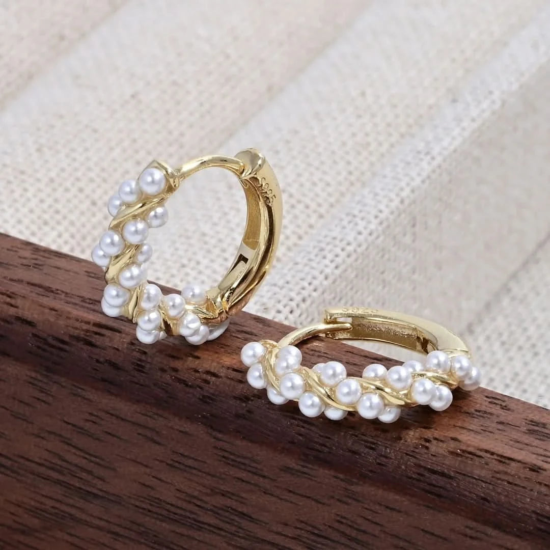 Twisted Pearl Mini Hoop Earrings