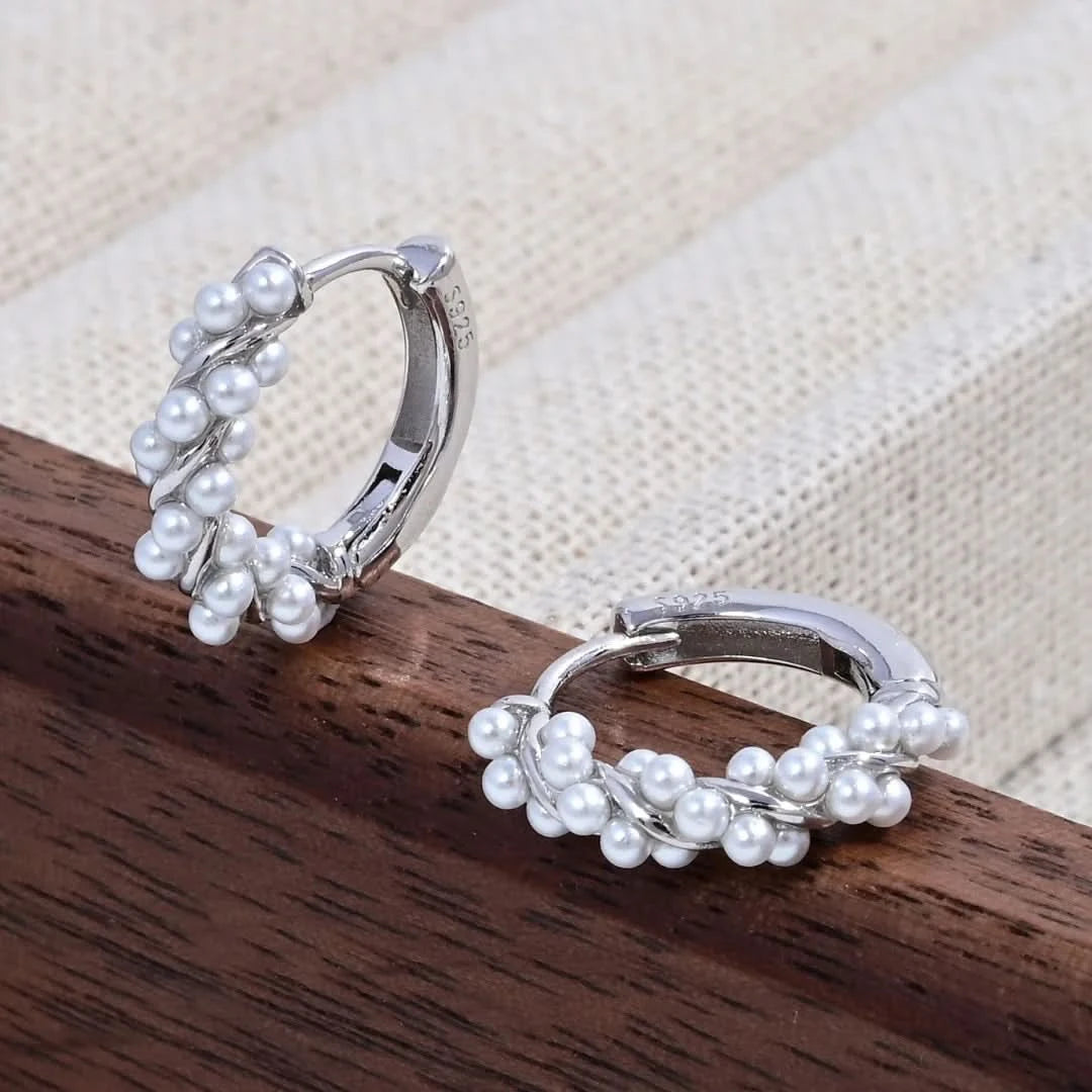 Twisted Pearl Mini Hoop Earrings
