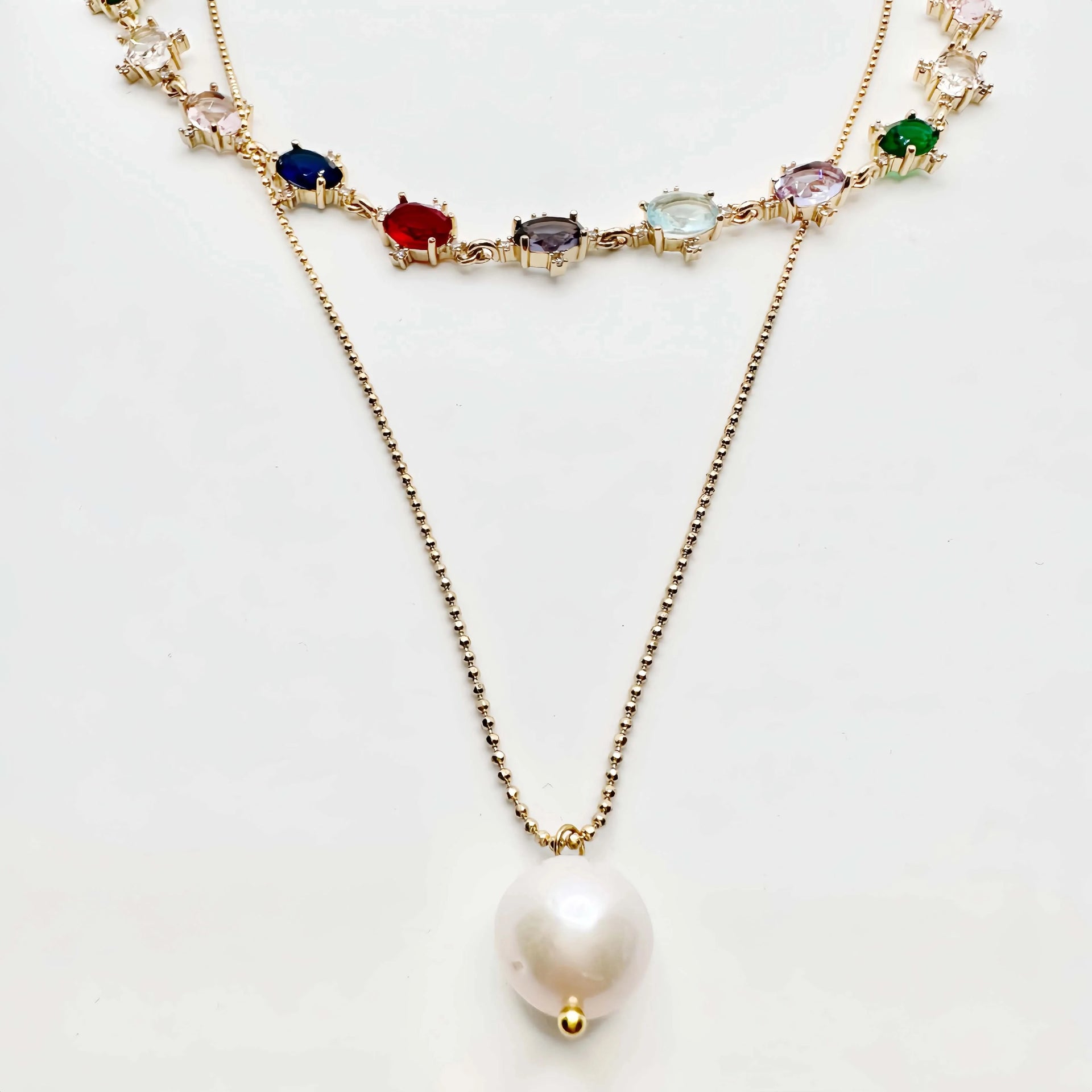 Two layer Crystal Choker Pearl Necklace