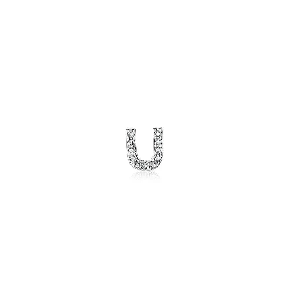 Diamond Letter Initial Silver Stud Earring- a pair