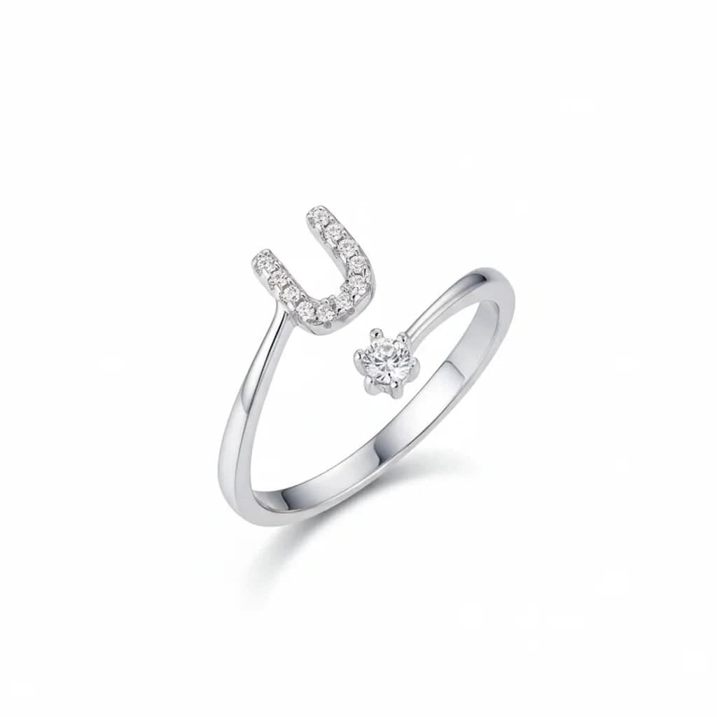 Diamond Initial Letter Silver Ring