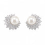Silver-tone freshwater pearl earrings with round and marquise crystal clusters