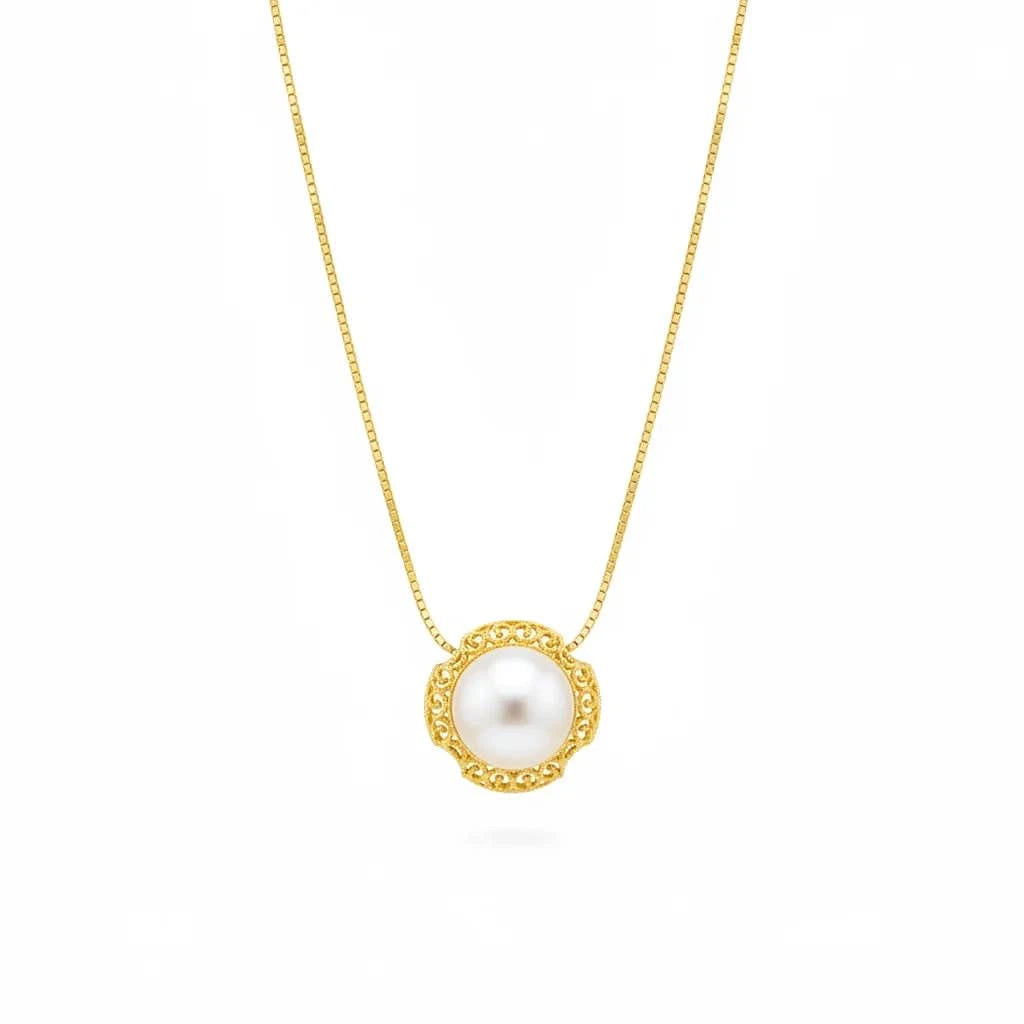 Vintage Engraved Pearl Pendant Necklace